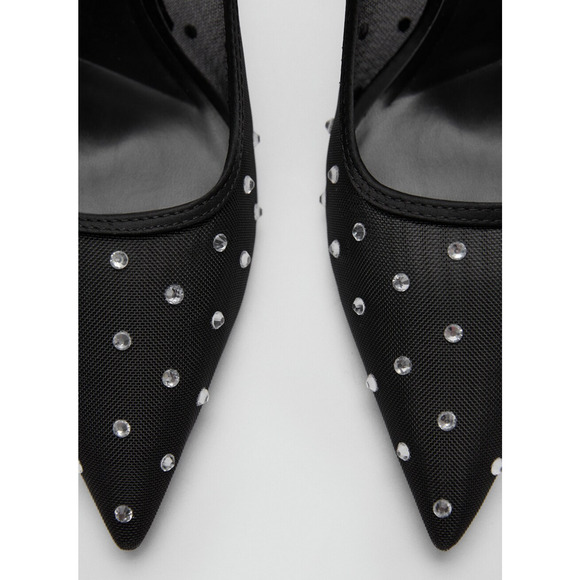 MANGO MNG BLACK LOURSI RHINESTONE GLITTER MESH STILETTO HIGH HEELS SHOES 39 8.5 - Picture 4 of 8